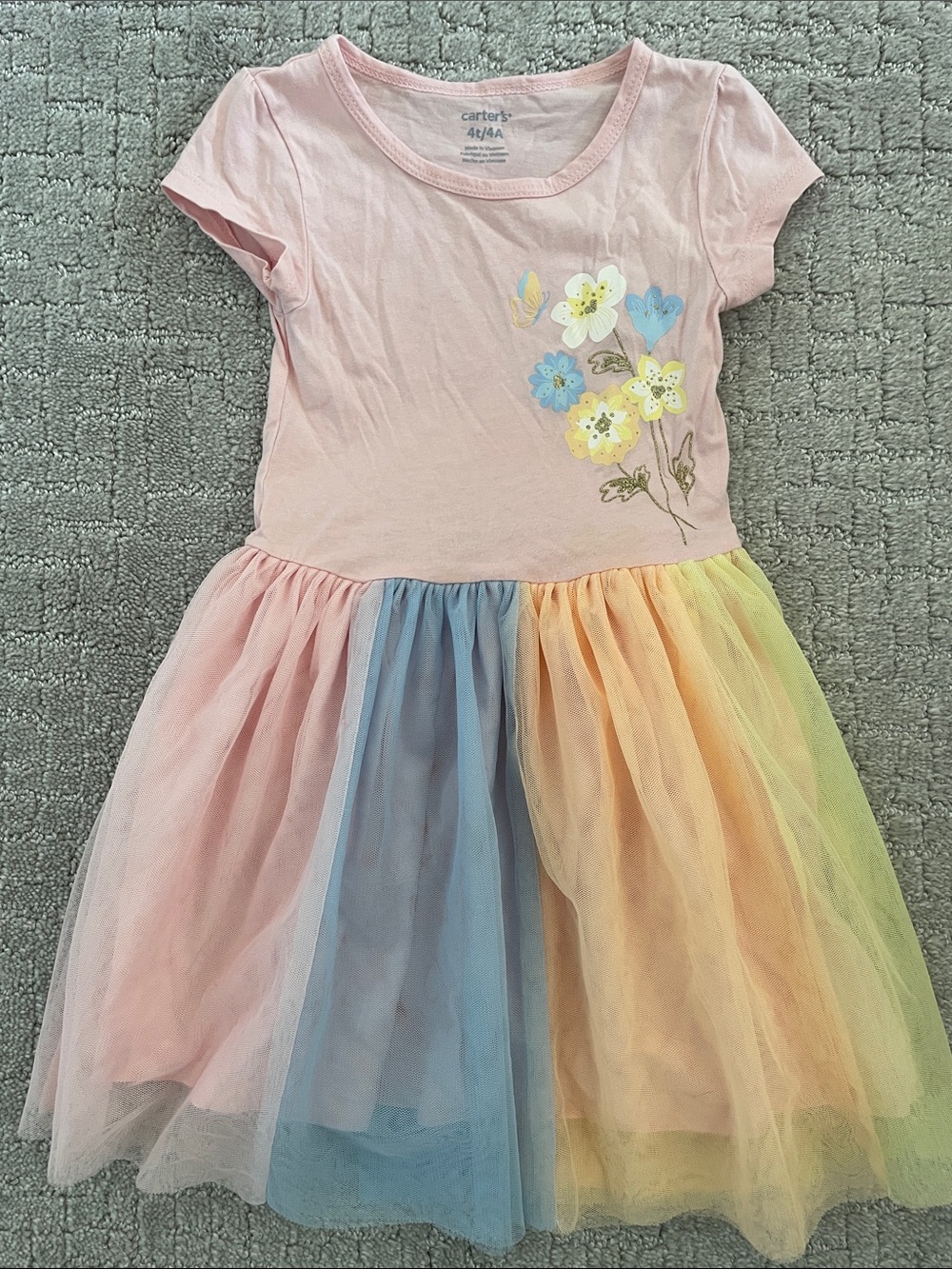 Carter's Pink Bodice Rainbow Tulle Skirt Floral Dress